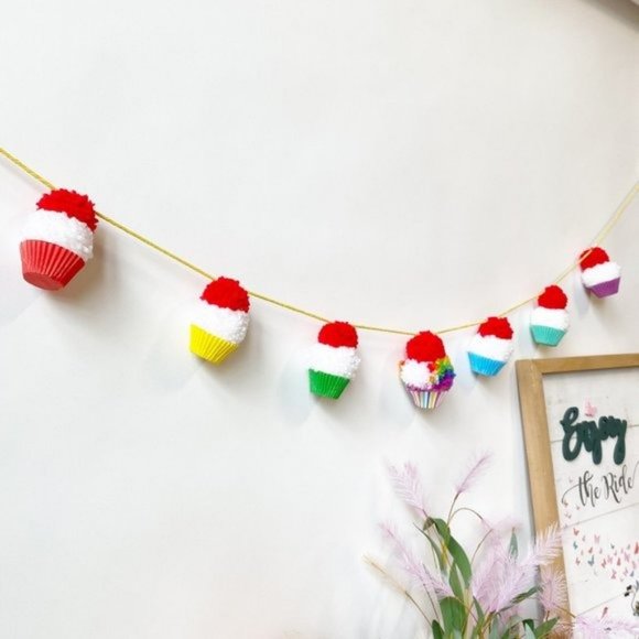 Rainbow Pride Mini Cupcake Pom Pom Garland Decor - Picture 5 of 9